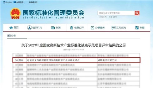 喜訊|威勝集團(tuán)榮獲2023年度“國家高新技術(shù)產(chǎn)業(yè)標(biāo)準(zhǔn)化試點(diǎn)示范”稱號(hào)！